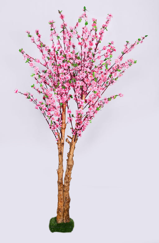 Artificial Blossom Flower Plant in Coffee Wood Pink - 6 feet - CGASPL
