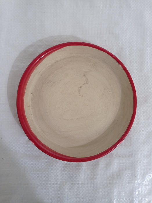 Big red round ceramic plant pot with bottom tray