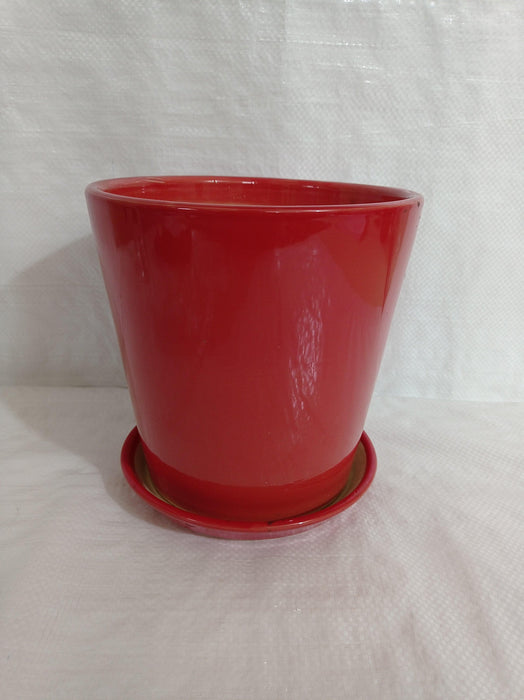 Big Plain Red Round Ceramic Pot"