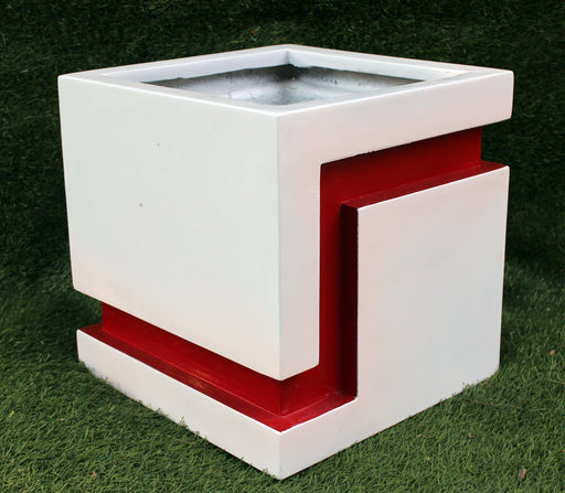 Diamond White & Red Fiber Planter - CGASPL