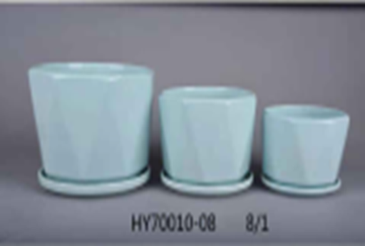 Sky blue ceramic pot with drainage hole