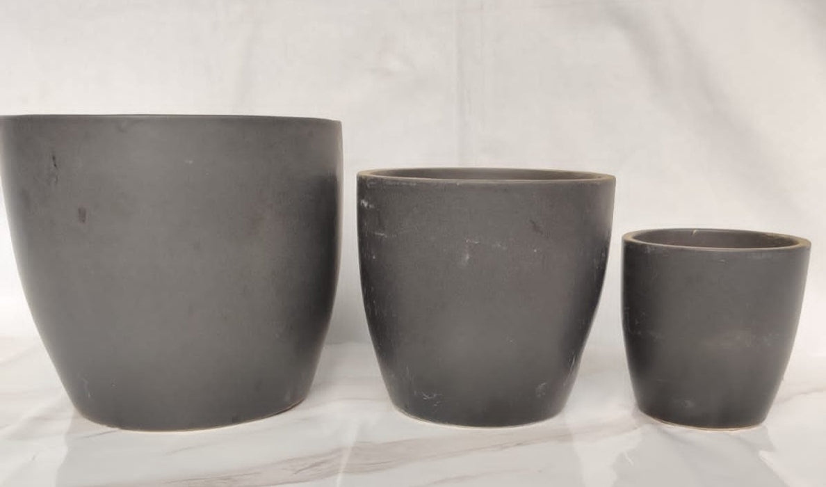 Ceramic  Pot Grey  (Pack of 3 )