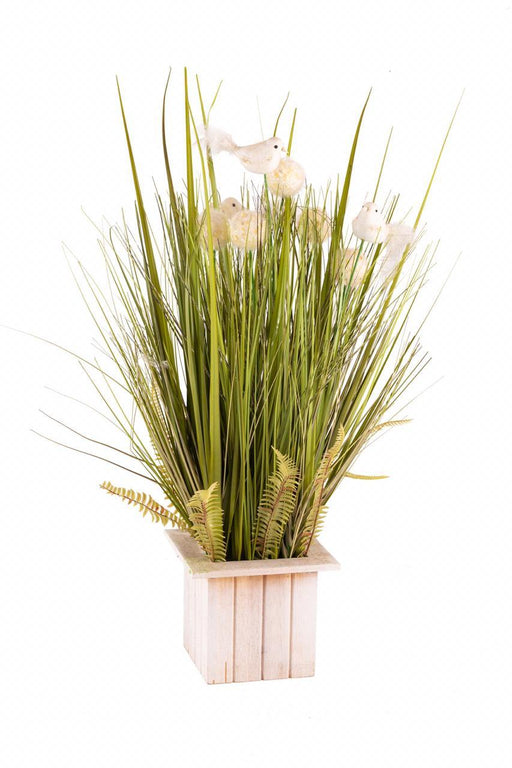 Artificial Onion Grass With Ball in Wood Pot , Height -2.5 ft (Pack of 2) - CGASPL