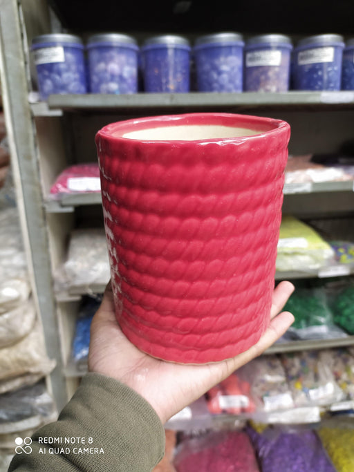 Cylindrical Ceramic Pot in Red