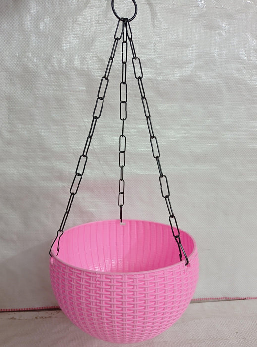 Baby-Pink Rattan Hanging Planter - CGASPL