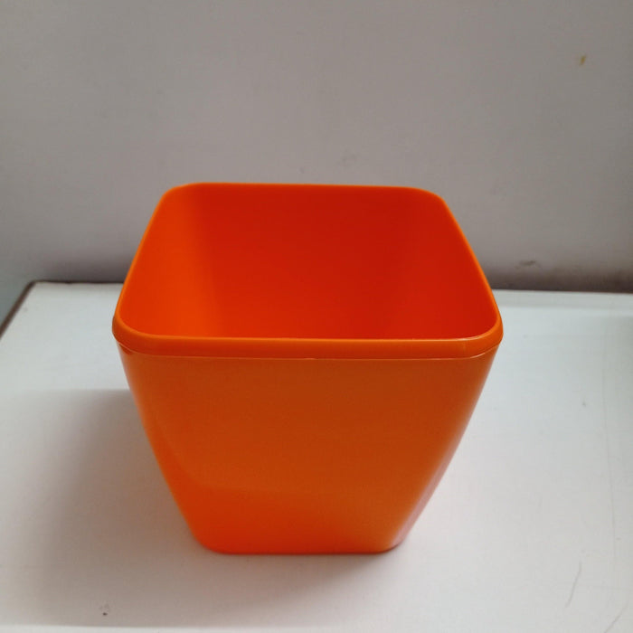 Orange Plastic Flower Pots | 14 cm Orange Square Pot | Chhajed Garden