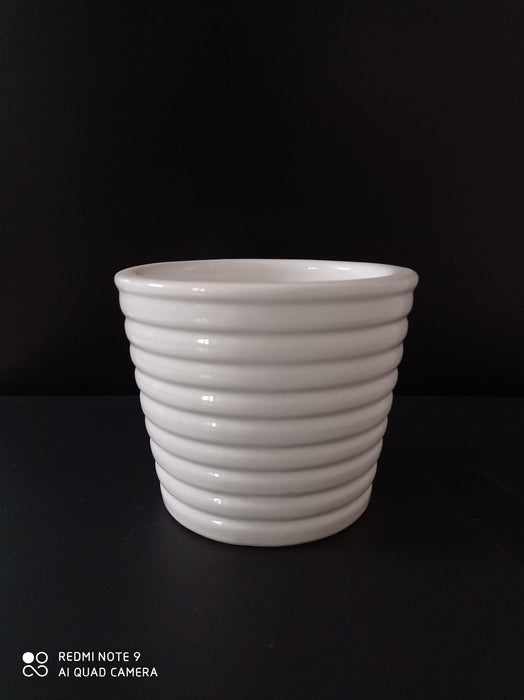 Modern ribbed ceramic plant pots