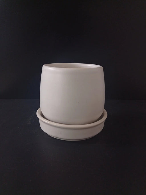 Set of 3 Small Round White Ceramic Planters