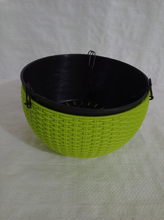 Green Rattan Hanging Planter with Chain | Chhajed Garden