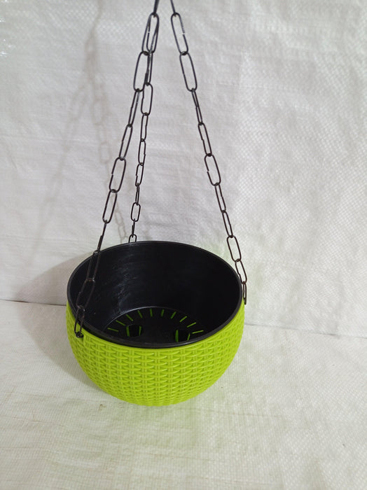 Green Rattan Hanging Planter with Chain | Chhajed Garden