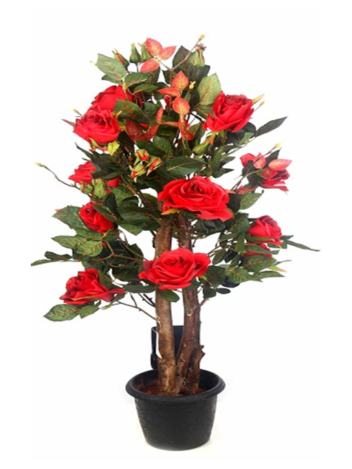 Artificial Open Rose Plant Red Color - 2 Feet - CGASPL
