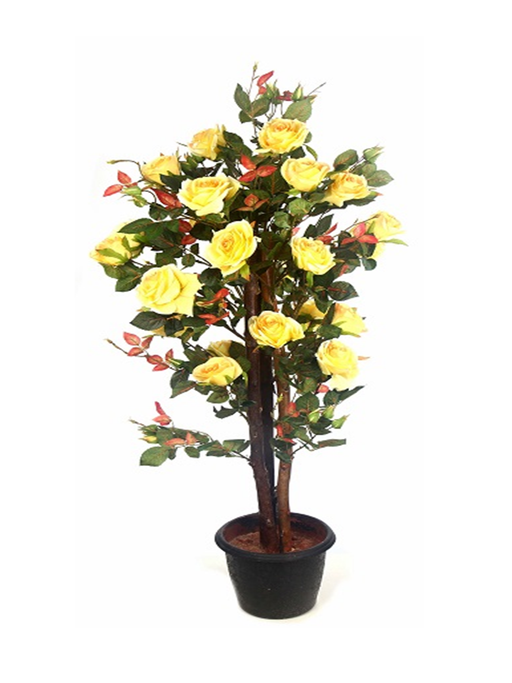 Artificial Open Rose Real Touch Yellow Plant - 3 Feet - CGASPL