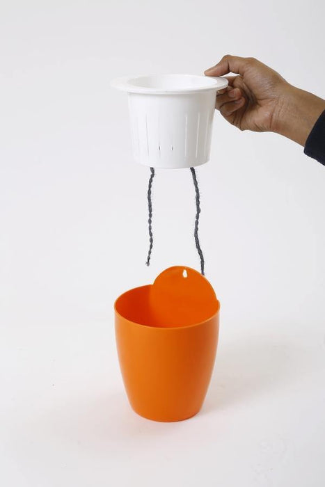 Orange-White Self Watering Hanging Planter Flower Pot - CGASPL