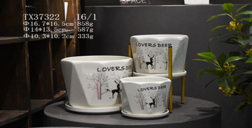 Stylish round ceramic pot with lovers deers design