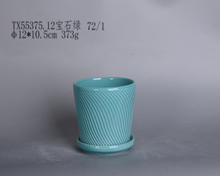 Round Spiro Ceramic Planter in Sky Blue 