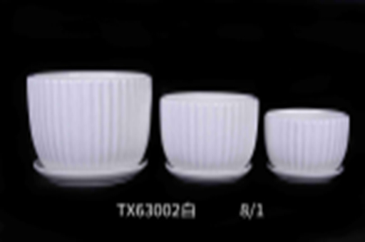 Striped white ceramic pot