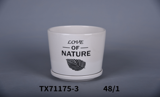 White and black nature-themed pot