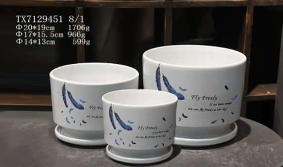 Ceramic Pot White TX7129451 (Pack of 3 )