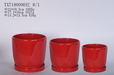 Round Red Ceramic Planters - Set of 3