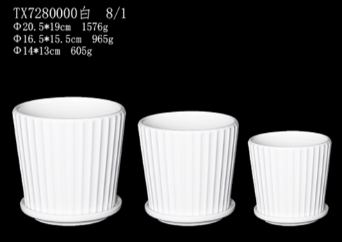 Stylish ceramic pot set with white line desig