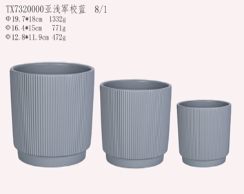 Grey Round Cylindrical Ceramic Pot Set - Set of 3