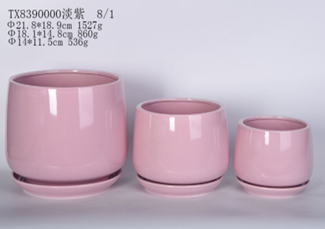 Pink Ceramic Bowl Shaped Pot - With Plate
