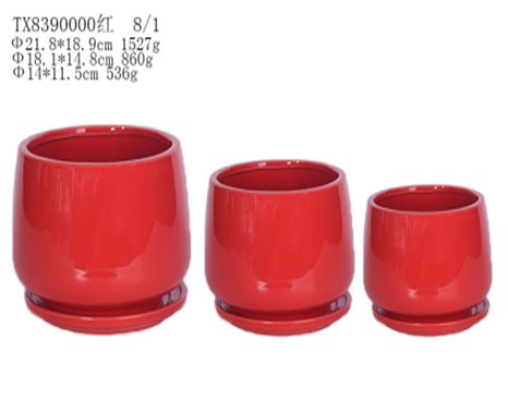 Red round ceramic planters
