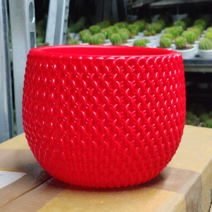 Red Plastic Plant Pots | 18 cm Decorative Plastic Pot | Chhajed Garden