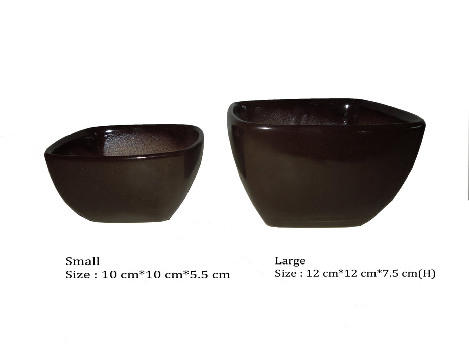 Square ceramic plant pot set in modern design, coffee color