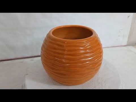 Modern churi bowl shape ceramic pot with orange striped design