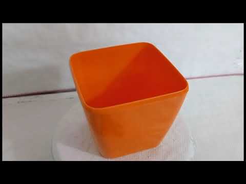 Orange Plastic Flower Pots | 14 cm Orange Square Pot | Chhajed Garden