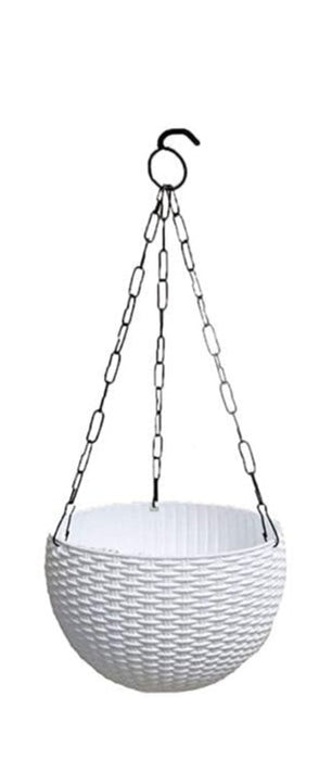Plastic Rattan Hanging Basket | White Hanging Planter | Chhajed Garden