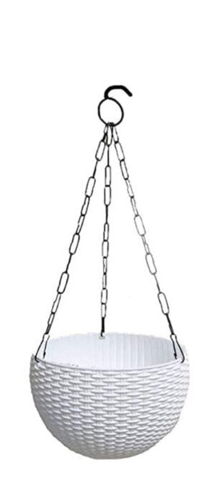 Plastic Rattan Hanging Basket | White Hanging Planter | Chhajed Garden