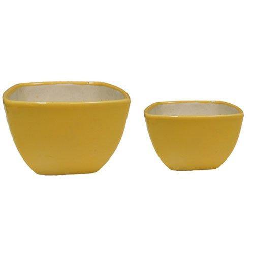 Contemporary Yellow Square Ceramic Planters (Set of 2)